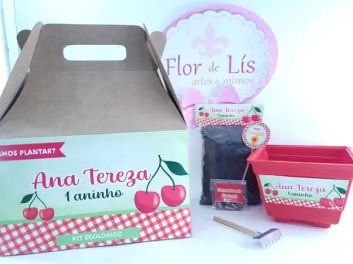 Kit Cerejinha Vamos Plantar na Maleta Lembrancinha Cereja