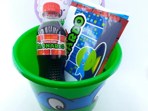 Kit Cinema Tartarugas Ninjas com Balde de Pipoca e Rótulos