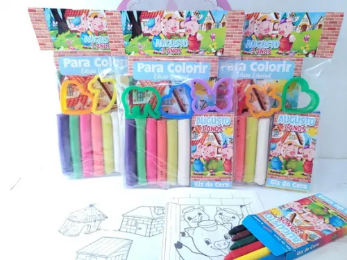 Kit de Colorir com Massinha os Três Porquinhos Lembrancinha