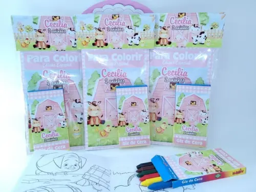 Kit de Colorir Fazendinha Rosa Aquarela Menina Lembrancinha