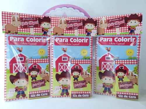 Kit de Colorir Fazendinha Menino Revistinha com Giz de Cera