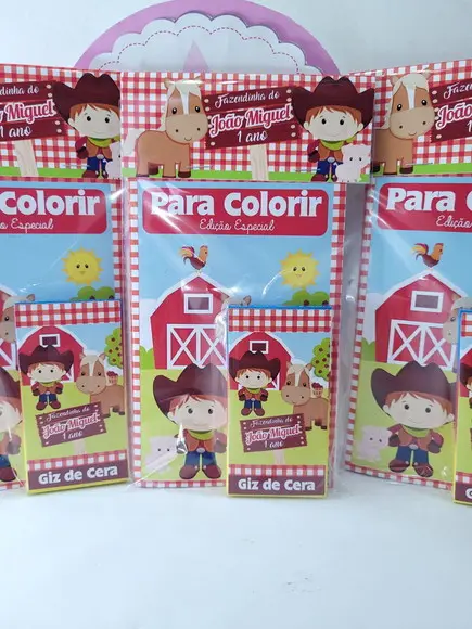 Kit de Colorir Fazendinha Menino Revistinha com Giz de Cera