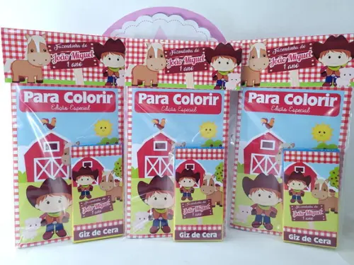Kit de Colorir Fazendinha Menino Revistinha com Giz de Cera