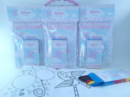 Kit de Colorir Giz e Revista Catavento Rosa e Lilás Menina