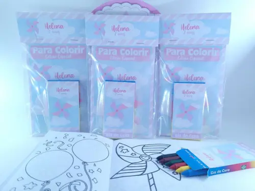 Kit de Colorir Giz e Revista Catavento Rosa e Lilás Menina