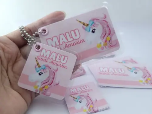 Kit de Etiquetas Escolares Unicórnio Rosa Chaveiro Mochila