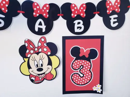 Kit de Parede Minnie Festa em Casa Bandeirola e Impresso