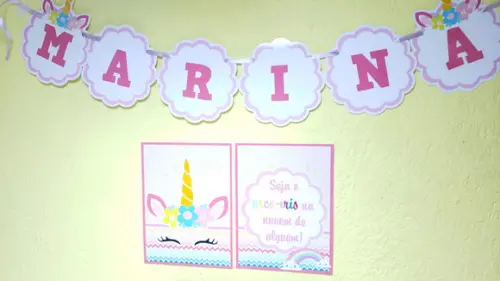 Kit de Parede Unicórnio Festa em Casa com Bandeirola
