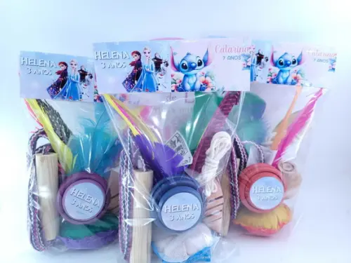 Kit Diversão Dois Temas Brinquedos Peteca Corda Ioiô e Pião