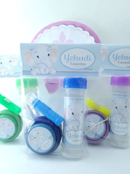 Kit Diversão Lembrancinha Elefantinho Aquar com Ioiô e Bolha