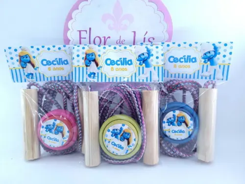 Kit Diversão Lembrancinha os Smurfs Corda Ioiô Lembrancinha