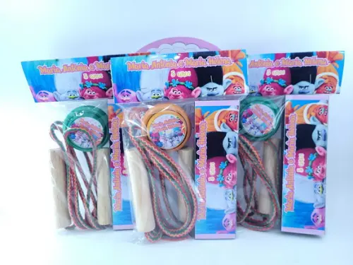 Kit Diversão Trolls Lembrancinha Dominó Corda e Ioiô
