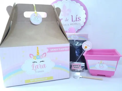 Kit Ecológico na Maleta de Papel Unicórnio Lembrancinha