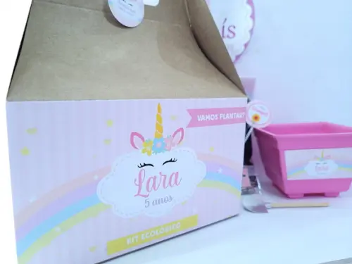 Kit Ecológico na Maleta de Papel Unicórnio Lembrancinha