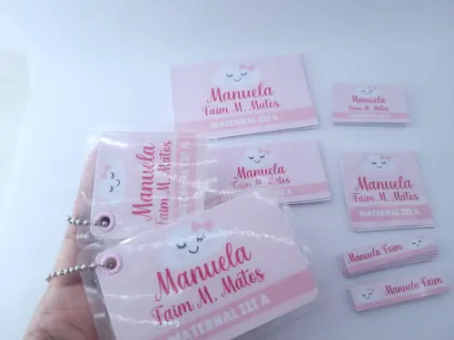 Kit Etiqueta Escola Nuvem Chaveiro Mochila e Lancheira