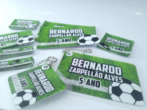 Kit Etiqueta Escolar Futebol Chaveiro Mochila e Lancheira