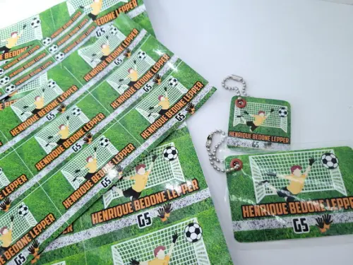 Kit Etiqueta Escolar Futebol Gol Chaveiro Mochila Lancheira