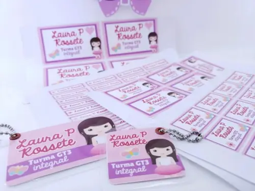 Kit Etiqueta Escolar Menina Chaveiro Mochila e Lancheira