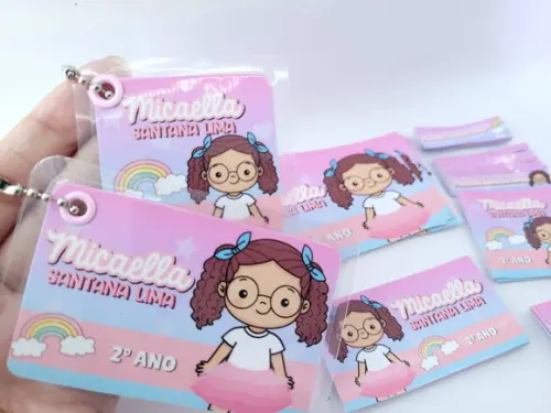 Kit Etiqueta Escolar Menina com Chaveiro Mochila e Lancheira