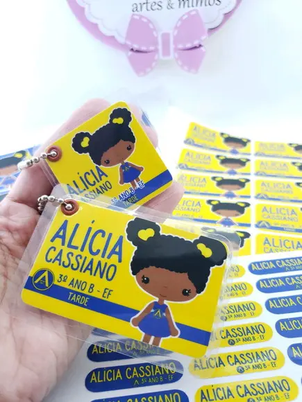 Kit Etiqueta Escolar Menina com Chaveiro Mochila e Lancheira