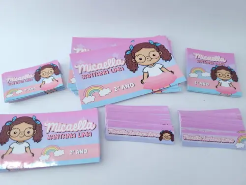 Kit Etiqueta Escolar Menina e Arco Íris Volta às Aulas