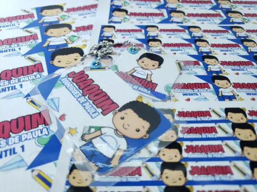 Kit Etiqueta Escolar Menino Chaveiro Mochila e Lancheira