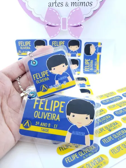 Kit Etiqueta Escolar Menino Chaveiro Mochila e Lancheira