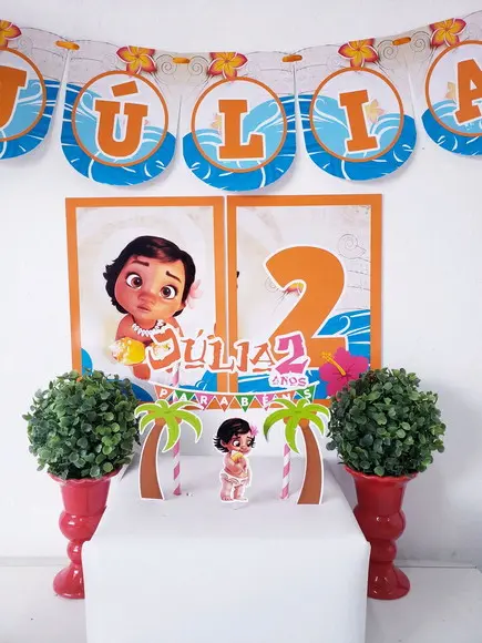 Kit Festa em Casa Moana Baby Topo e Bandeirola