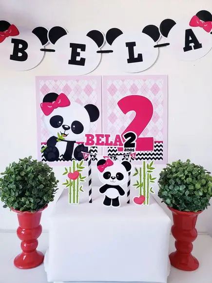 Kit Festa em Casa Panda Menina Topo e Bandeirola