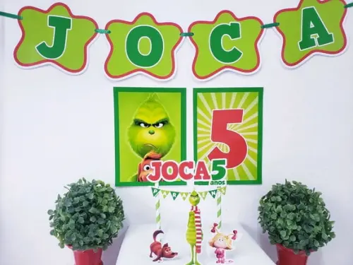 Kit Festa em Casa o Grinch Topo e Bandeirola