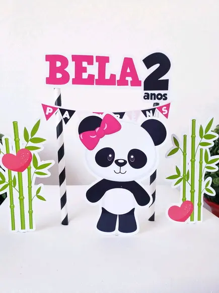 Kit Festa em Casa Panda Menina Topo e Bandeirola