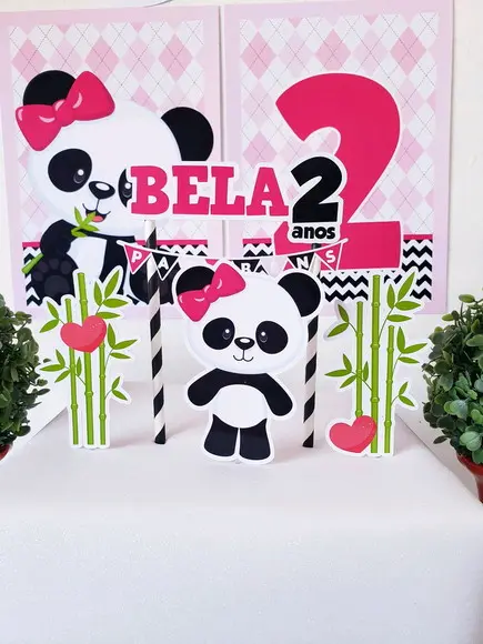 Kit Festa em Casa Panda Menina Topo e Bandeirola