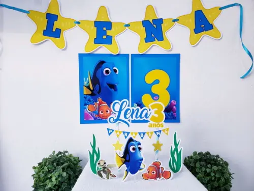 Kit Festa em Casa Procurando Dory e Nemo Topo e Bandeirola