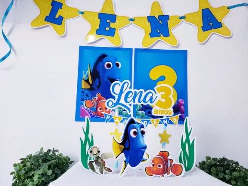 Kit Festa em Casa Procurando Dory e Nemo Topo e Bandeirola