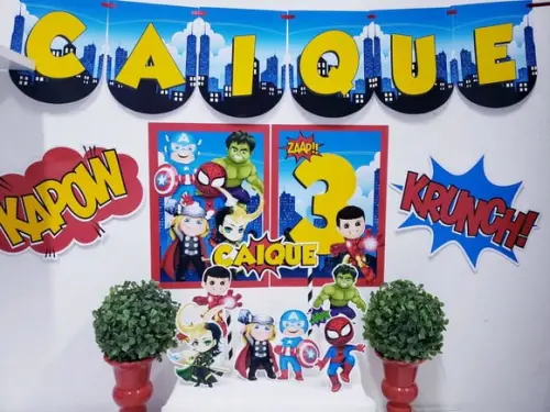 Kit Festa em Casa Super Heróis com Bandeirola e Topo