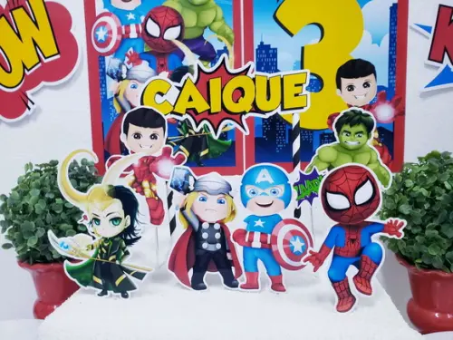 Kit Festa em Casa Super Heróis com Bandeirola e Topo