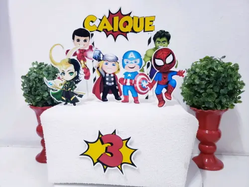 Kit Festa em Casa Super Heróis com Bandeirola e Topo