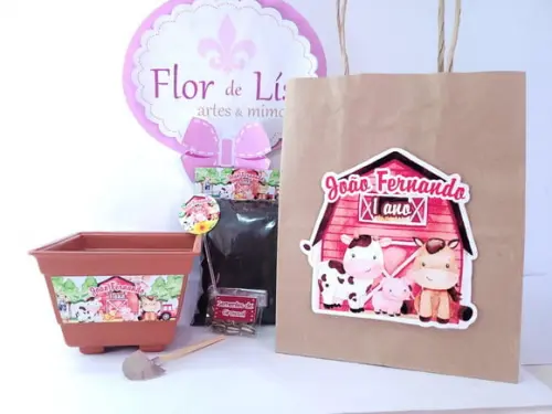 Kit Jardinagem com Sacola Fazendinha Aquarela Lembrancinha