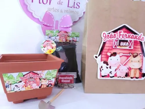Kit Jardinagem com Sacola Fazendinha Aquarela Lembrancinha