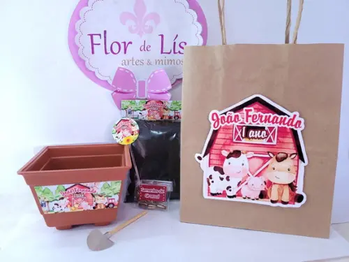 Kit Jardinagem com Sacola Fazendinha Aquarela Lembrancinha