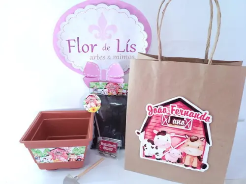 Kit Jardinagem com Sacola Fazendinha Aquarela Lembrancinha