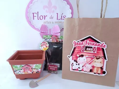 Kit Jardinagem com Sacola Fazendinha Aquarela Lembrancinha