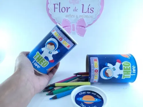 Kit Lápis de Cor Festa Astronauta Tubolata 12 Cores Galáxia