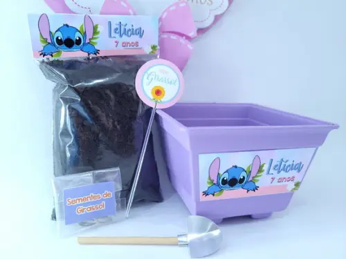 Kit Jardinagem Stitch Lembrancinha Personalizada Plantio