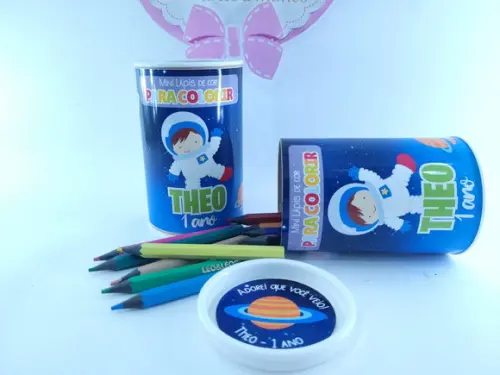 Kit Lápis de Cor Festa Astronauta Tubolata 12 Cores Galáxia