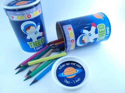 Kit Lápis de Cor Festa Astronauta Tubolata 12 Cores Galáxia