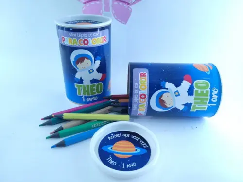 Kit Lápis de Cor Festa Astronauta Tubolata 12 Cores Galáxia