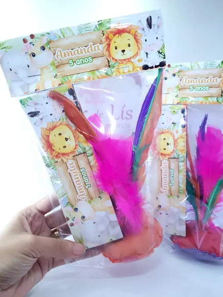 Kit Lembrancinha Safari Baby Dominó e Peteca Personalizado