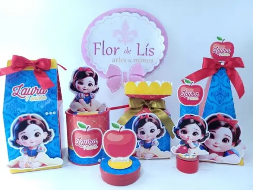 Kit Personalizado Papelaria Luxo Branca de Neve 60 Itens