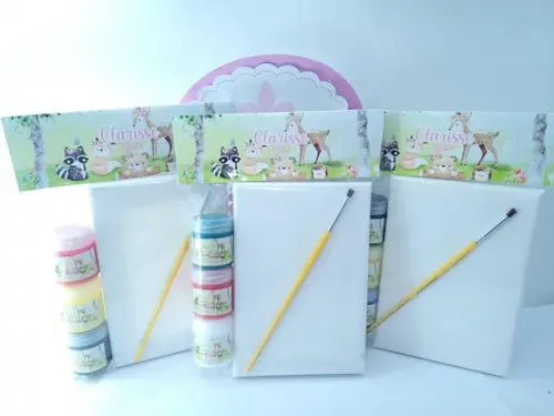 Kit Pintura Aquarela Bosque Encantado Tela 10x15 com Guache